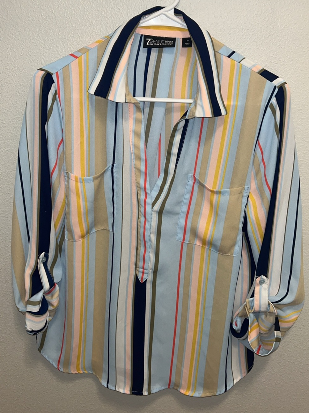 Striped Lightweight Button-Down Shirt - Multicolor Pastel